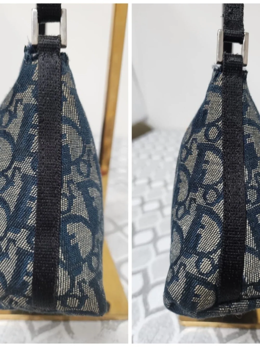Authentic CHRISTIAN DIOR Denim Logo Pochette Bag Black/Beige